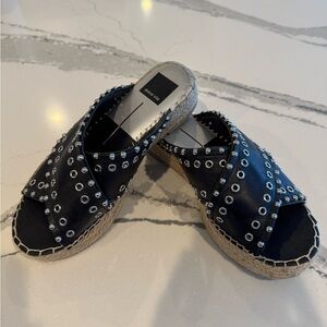 Dolce Vita Women's IVA Espadrille Wedge Sandal, Black Leather